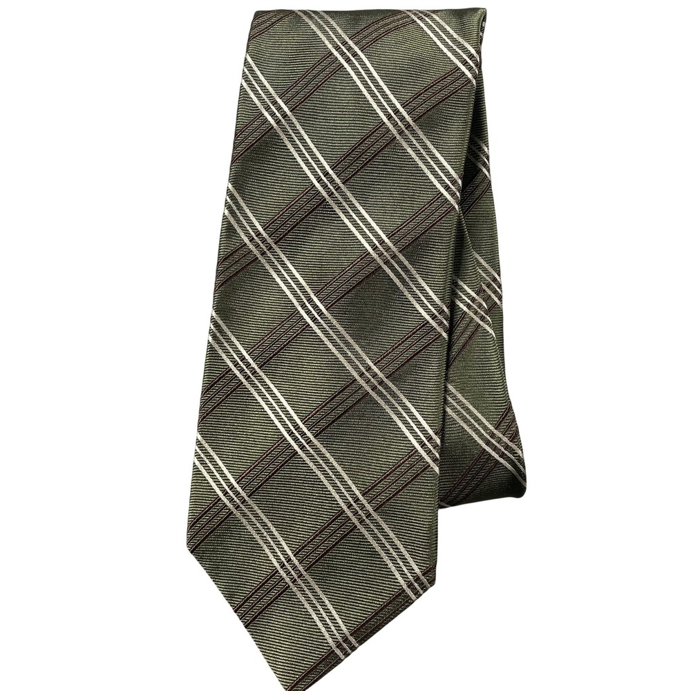 John W. Nordstrom Tie Mens One Size Green Plaid Classic Woven Silk Necktie USA
